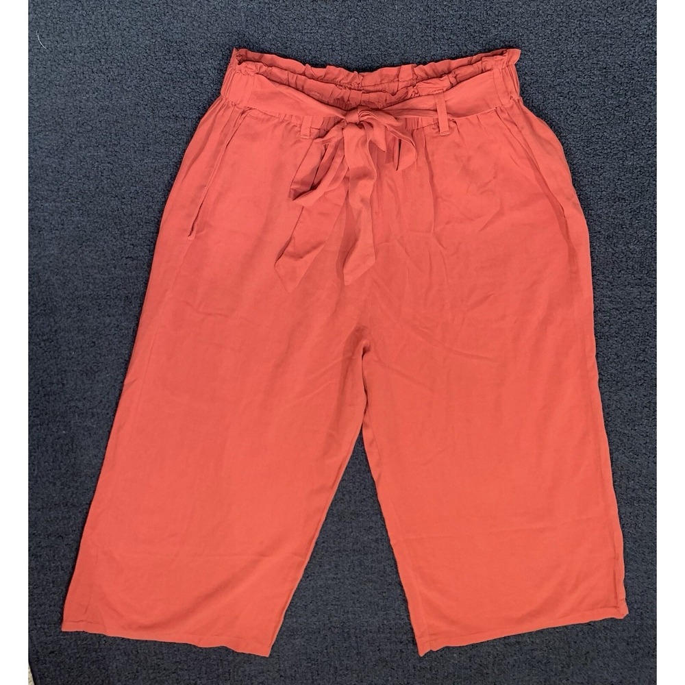 Lane‎ Tree Wide Leg Capri Pants Women's Size Medium Red High Waist Elastic